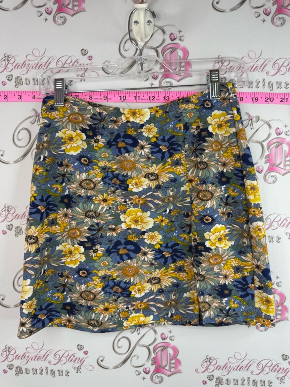 SHEIN skirt sun flowers golden Floral Mini Skirt in Blue & Yellow